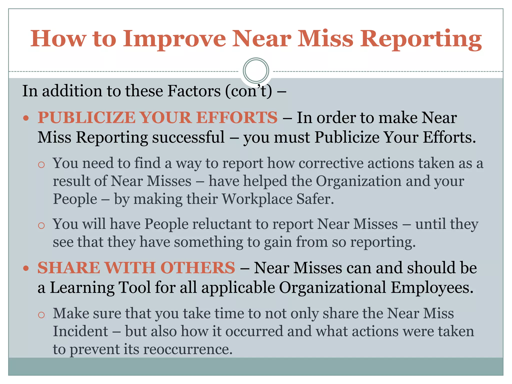 How to Improve Near Miss ReportingSafety Leaders must create an environment – where Near Misses are reported timely – so that events such as this are stopped before they occur.Rig worker dies in workplace accident near Fort McMurrayOccupational Health and Safety investigatingBy Journal Staff, edmontonjournal.com November 10, 2010 EDMONTON — A man is dead after a workplace accident in the Fort McMurray area on Tuesday. A rig worker for Encore Coring and Drilling was killed during the assembly of an oil rig at a remote Devon Energy work site near Kirby Lake, about 350 kilometers northeast of Edmonton. Occupational Health and Safety is investigating. "A piece of equipment fell and hit a worker in the head," said Occupational Health and Safety spokesman Chris Chodan. The man was an experienced rig worker, said Rob Wilman, vice-president of health and safety for the parent company, Ensign Energy Services.© Copyright (c) The Edmonton Journalhttp://www.edmontonjournal.com/health/worker+dies+workplace+accident+near+Fort+McMurray/3800911/story.html