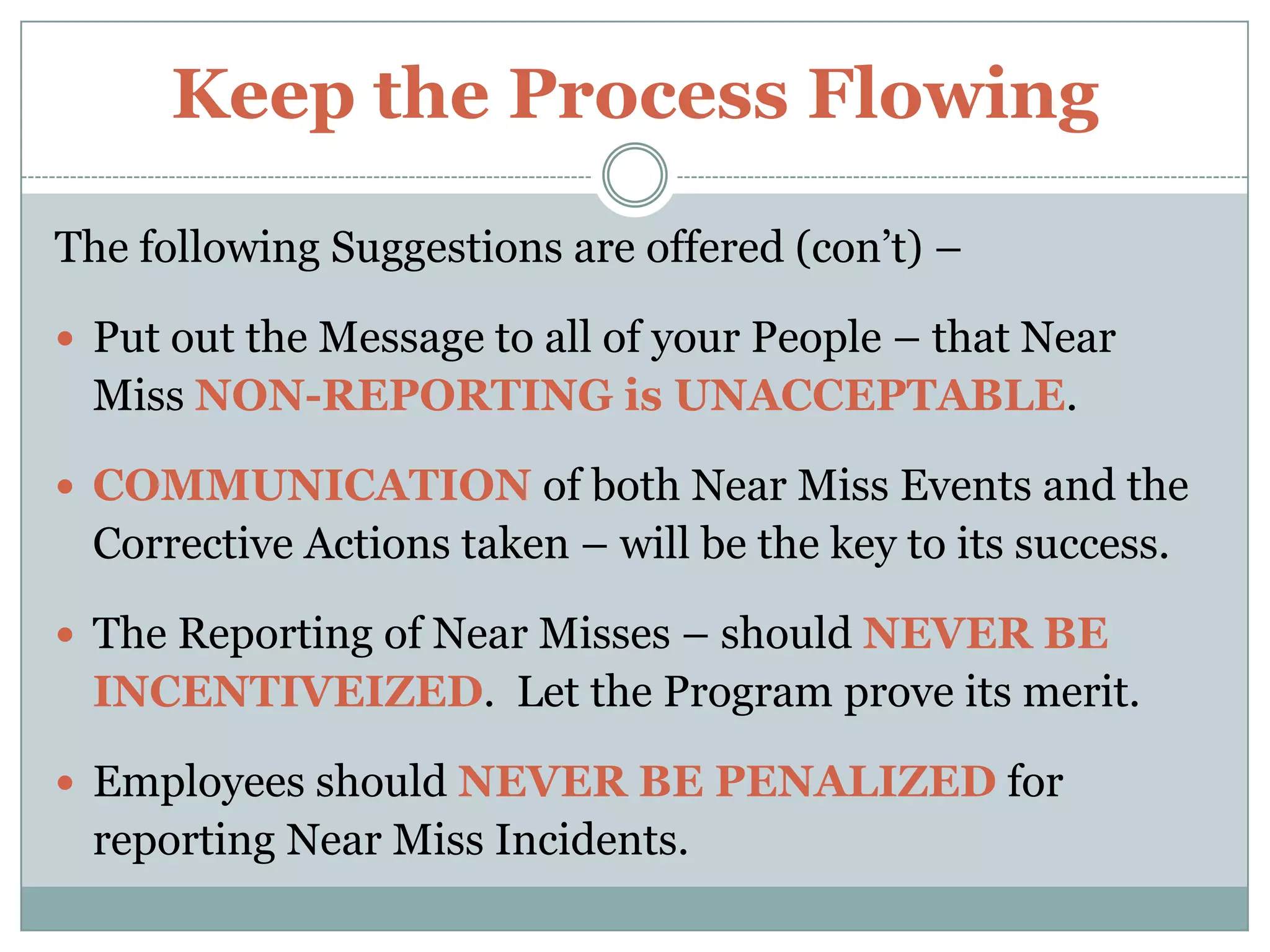 Example of a Near Miss ReportWorkforce Safety & Insurance – www.WorkforceSafety.comNEAR MISS REPORTA near miss is a potential hazard or incident that has not resulted in any personal injury . Unsafe working conditions, unsafe employee work habits, improper use of equipment or use of malfunctioning equipment have the potential to cause work related injuries. It is everyone’s responsibility to report and /or correct these potential accidents/incidents immediately. Please complete this form as a means to report these near-miss situations.Department/Location ________________________ Date: ________________ Time __________ am / pmPlease check all appropriate conditions:____   Unsafe Act  		____  Unsafe Condition  ____   Unsafe equipment  		____  Unsafe use of equipment Description of incident or potential hazard: ______________________________________________________________________________________________________________________________________Employee Signature _____________________________ (optional)    	Date ___________________NEAR MISS INVESTIGATION - Description of the near-miss event / condition: ______________________________________________________________________________________________________________________________________________________ Causes (primary & contributing) ___________________________________________________ ______________________________________________________________________________________________________________________________________________________Corrective action(s) taken (i.e., Remove the hazard, replace, repair, or retrain in the proper procedures for the task) ________________________________________________________________________________ ________________________________________________________________________________ ________________________________________________________________________________Signed _________________________________________           Date Completed __________________ Not completed for the following reason: _____________________________________________________ Management ________________________________________ Date ___________________________http://www.workforcesafety.com/safety/sops/NearMissReport.pdf