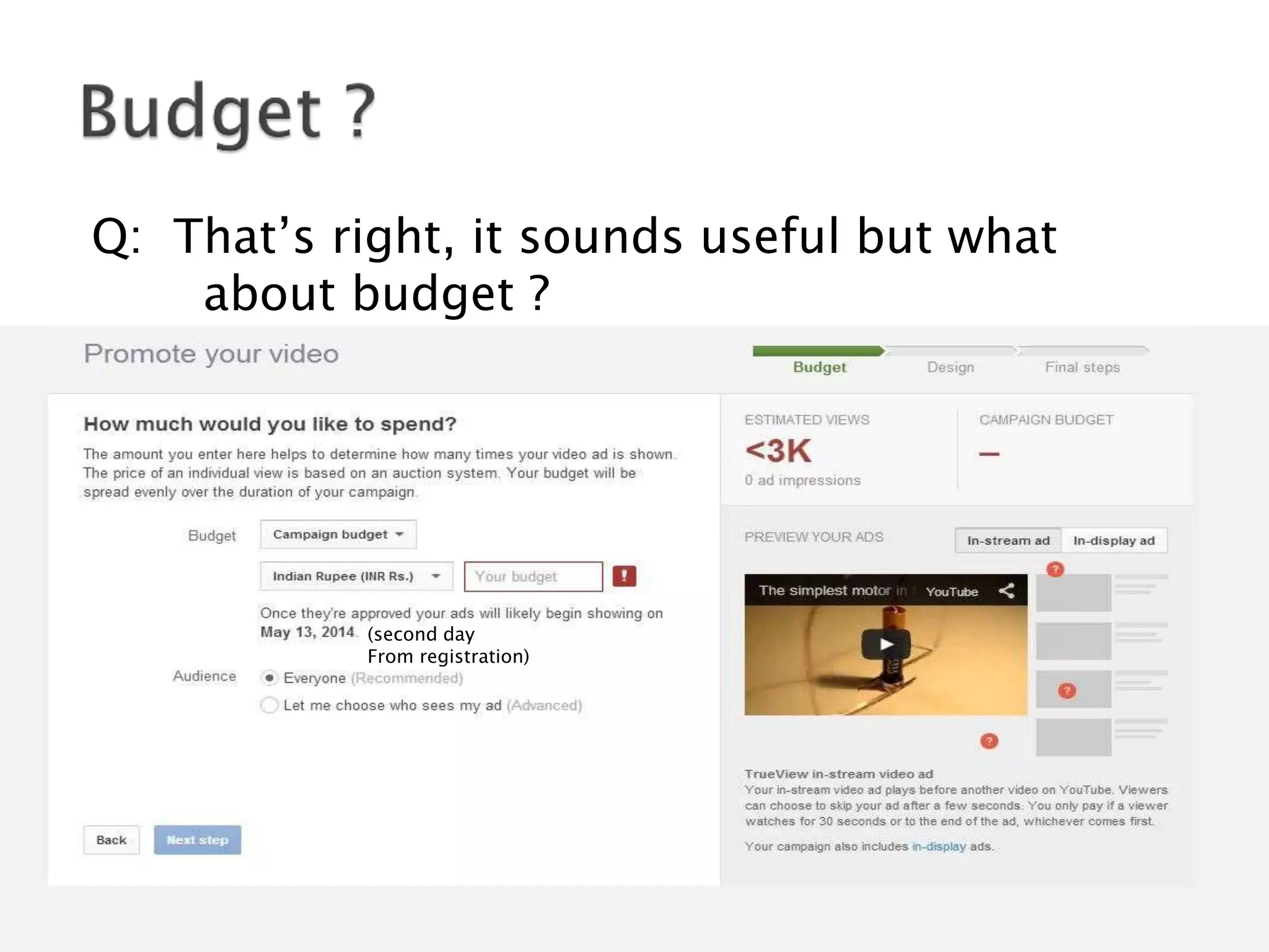 Q: That’s right, it sounds useful but what
about budget ?
(second day
From registration)
