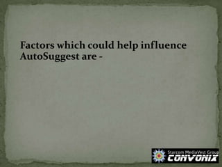 Factors which could help influence
AutoSuggest are -
 