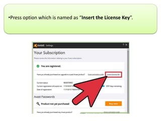 How to insert license key for avast antivirus