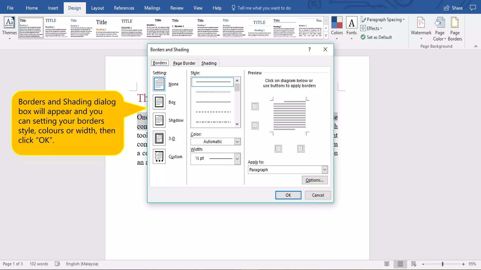 How to insert page borders in word 2016