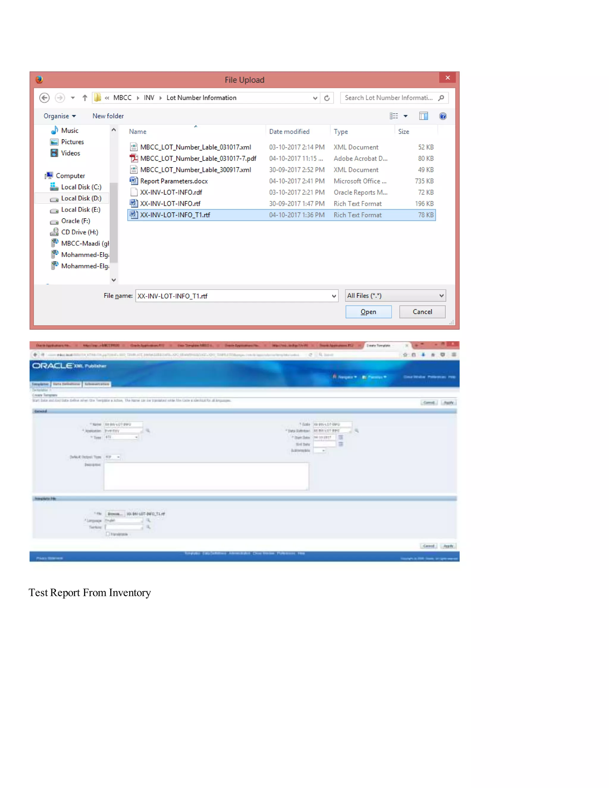 Test Report From Inventory 