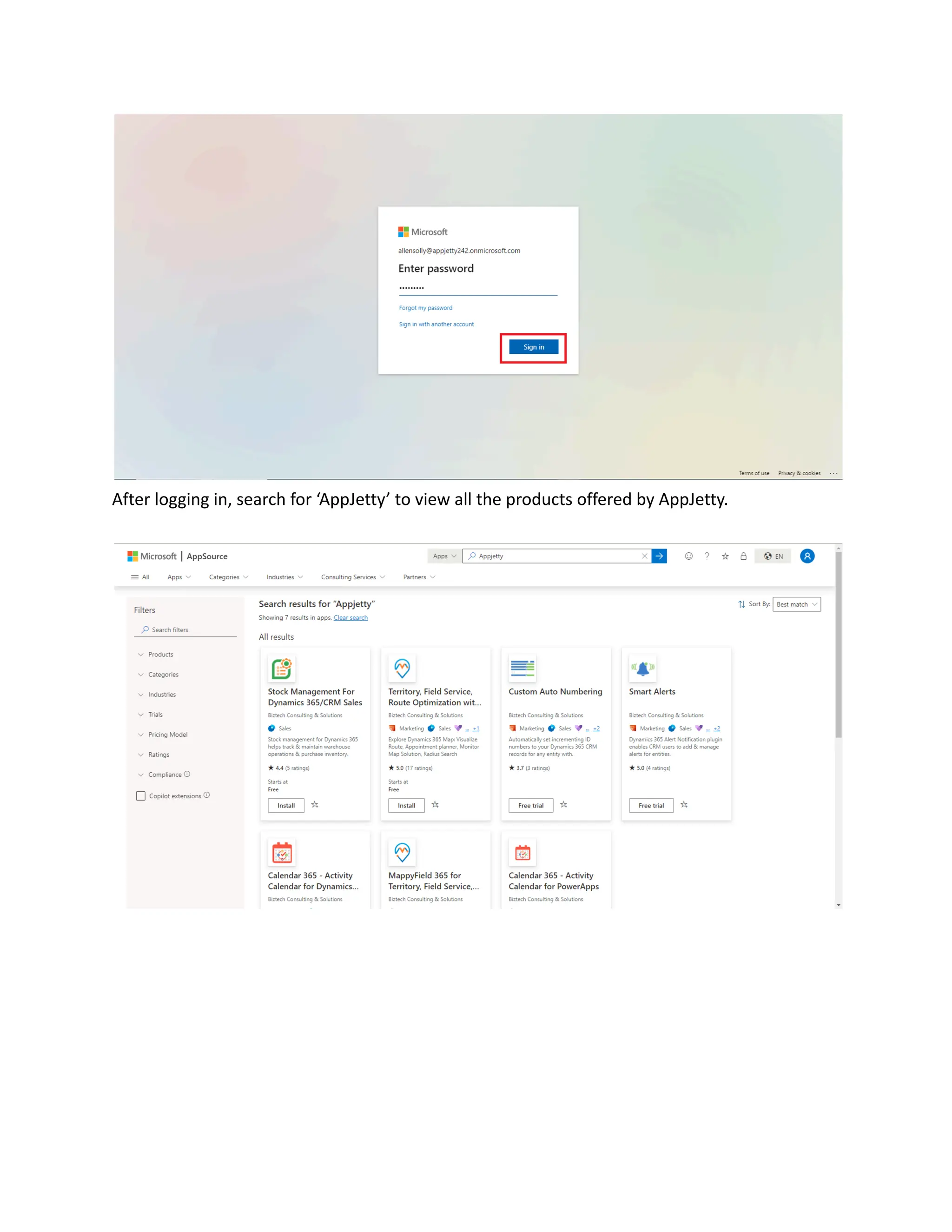 After logging in, search for ‘AppJetty’ to view all the products offered by AppJetty.
 