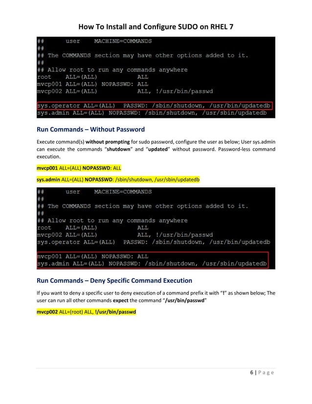How To Install And Configure SUDO On RHEL 7