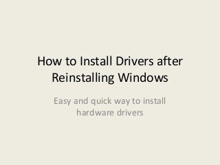 How to Install Drivers after
Reinstalling Windows
Easy and quick way to install
hardware drivers
 