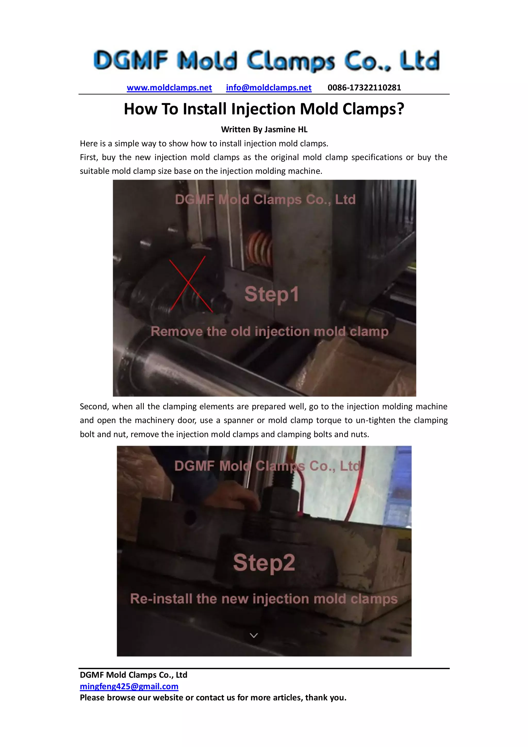 How to install injection mold clamps dgmf mold clamps co., ltd PDF