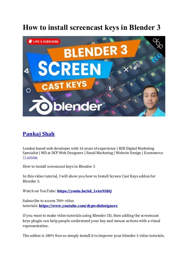 How to install screencast keys in blender 3