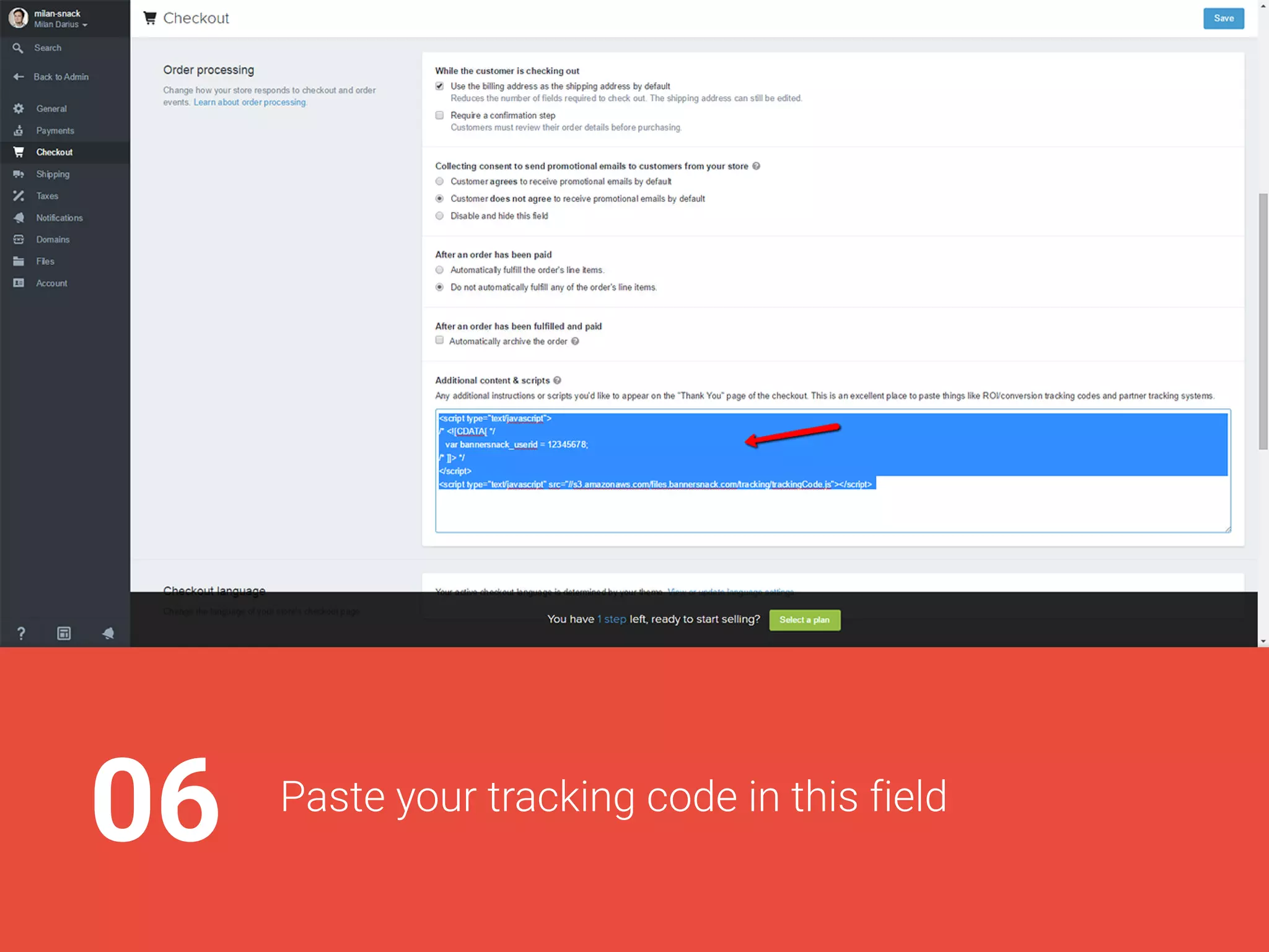 06Pasteyourtrackingcodeinthisfield
 