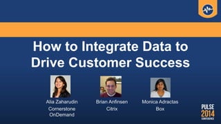 How to Integrate Data to
Drive Customer Success
Alia Zaharudin
Cornerstone
OnDemand
Monica Adractas
Box
Brian Anfinsen
Citrix
 
