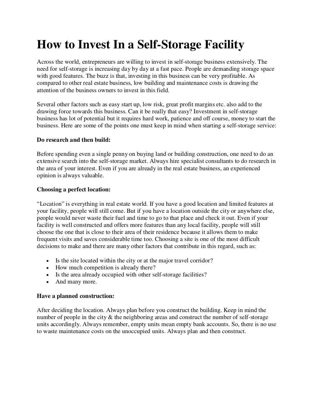 How to Invest in a Self Storage Facility