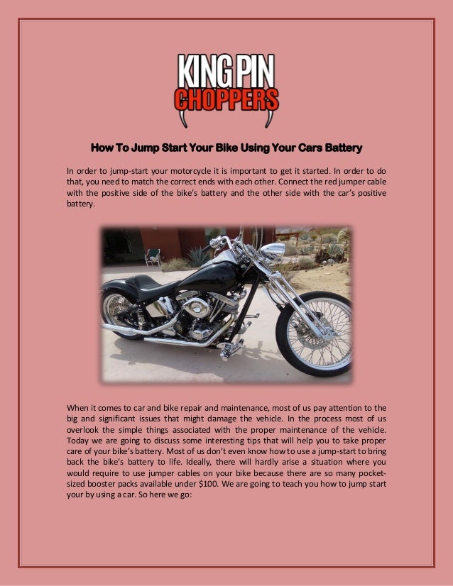 How To Jump Start Your Bike Using Your Cars Battery