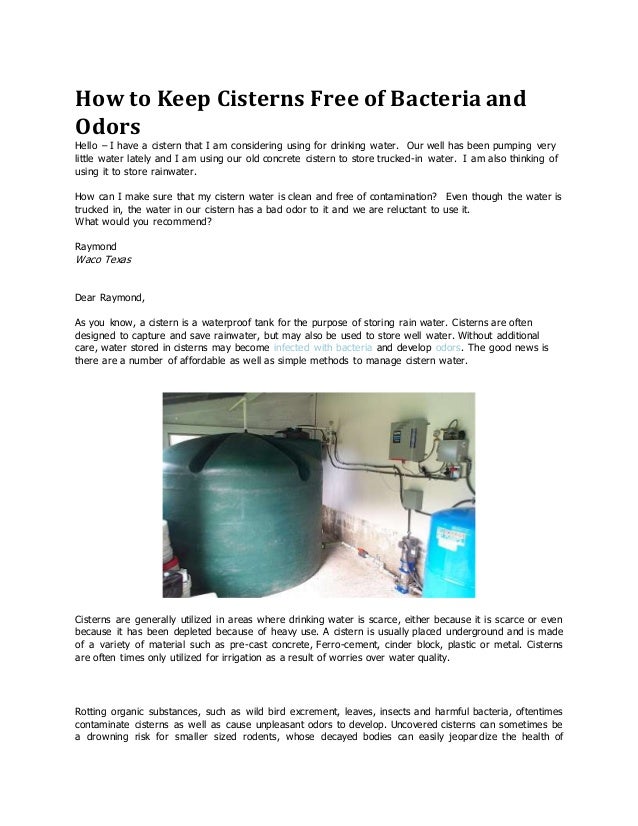 How to Keep Cisterns Free of Bacteria and Odors