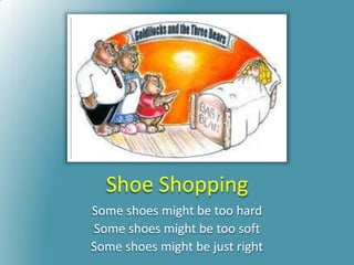 Shoe Shopping
Some shoes might be too hard
Some shoes might be too soft
Some shoes might be just right
 