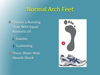 Normal Arch Feet
Choose a Running
Shoe With Equal
Amounts of:
1. Stability
2. Cushioning
These Shoes Help
Absorb Shock
 
