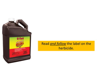 Read and follow the label on the
herbicide.
 