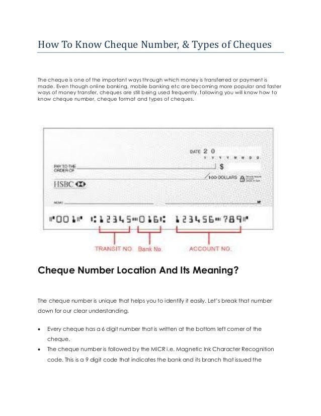 How To Know Cheque Number Amp Types Of Cheques