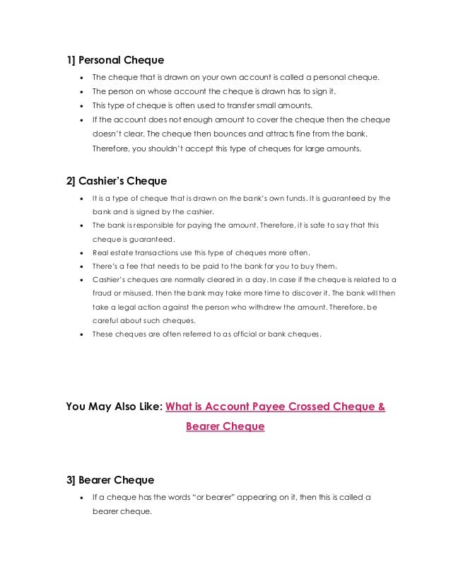 How to know cheque number, & types of cheques
