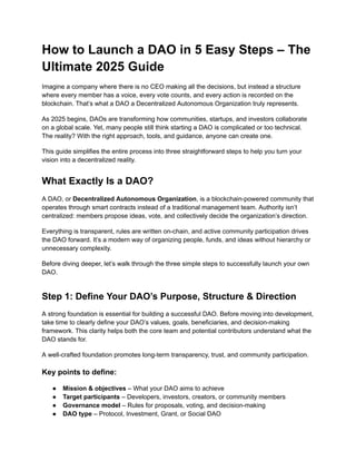 How to Launch a DAO in 5 Easy Steps – The Ultimate 2025 Guide | PDF