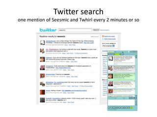 Twitter search
one mention of Seesmic and Twhirl every 2 minutes or so
 