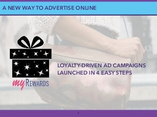 1
A NEW WAY TO ADVERTISE ONLINE
LOYALTY-DRIVEN AD CAMPAIGNS
LAUNCHED IN 4 EASY STEPS
 