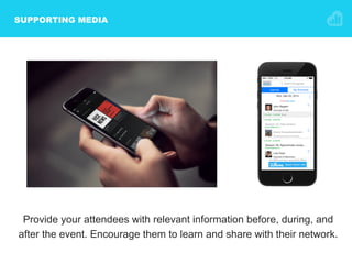 SUPPORTING MEDIA
Provide your attendees with relevant information before, during, and
after the event. Encourage them to learn and share with their network.
 