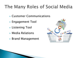   Customer Communications
   Engagement Tool
   Listening Tool
   Media Relations
   Brand Management
 