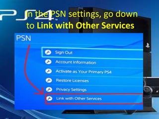 In the PSN settings, go down
to Link with Other Services.

 