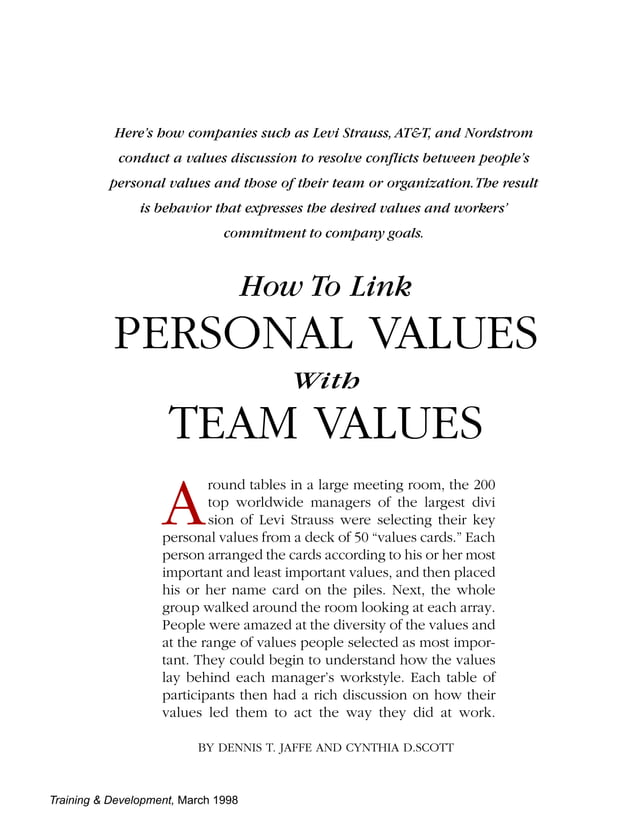 How to Link Personal Values with Team Values PDF