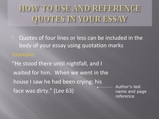 Alfredo, B. Critical Interpretations of To Kill A
Mockingbird. New York: Routledge, 1999.
Lee, H. To Kill A Mockingbird. Philadelphia: Warner
Books, 1960.
Use MLA format.
Include the literary work on the works cited page .
 