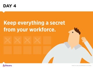 DAY 4
How to Lose an Employee in 10 Days
Keep everything a secret
from your workforce.
 