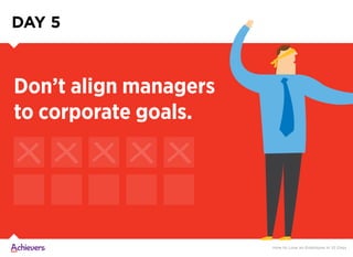 DAY 5
How to Lose an Employee in 10 Days
Don’t align managers
to corporate goals.
 