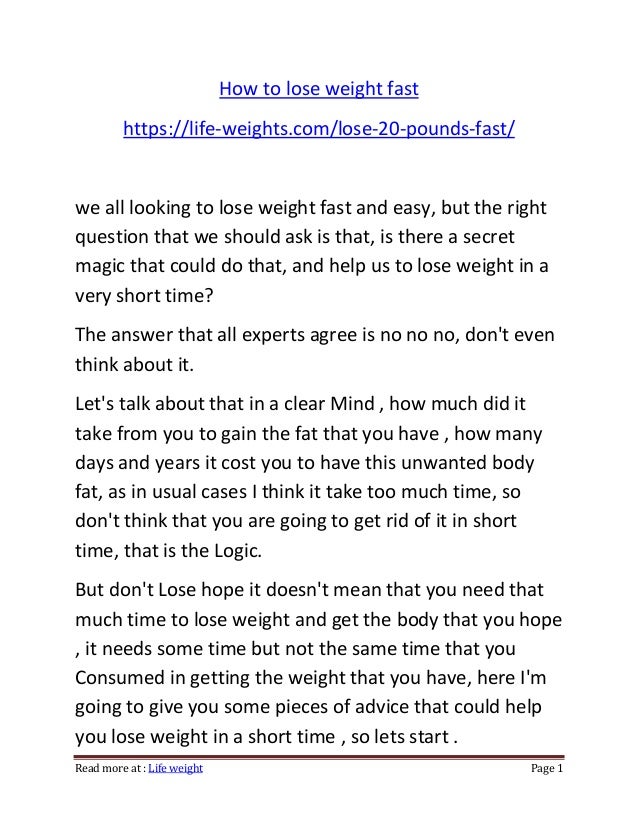 how do i lose 20 pounds quickly