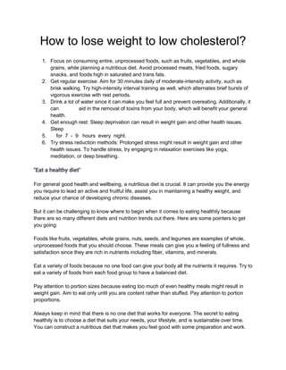 How to lose weight to low cholesterol