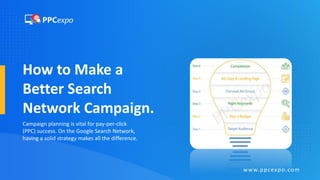 How to Make a
Better Search
Network Campaign.
Campaign planning is vital for pay-per-click
(PPC) success. On the Google Search Network,
having a solid strategy makes all the difference.
www.ppcexpo.com
 