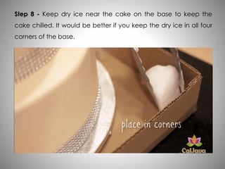 Step 8 - Keep dry ice near the cake on the base to keep the
cake chilled. It would be better if you keep the dry ice in all four
corners of the base.
 