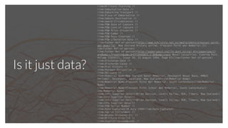 Is it just data?
<inm:Marital-on-Embarkn>Single</inm:Marital-on-Embarkn>
<inm:Medical-b4-Embarkn />
<inm:Military-Training />
<inm:Embarkation-Date />
<inm:Embarking-Transport />
<inm:Place-of-Embarkation />
<inm:Embark-Destination />
<inm:Award-Circumstances />
<inm:POW-Date-of-Capture />
<inm:POW-Locn-of-Capture />
<inm:POW-Prior-Situation />
<inm:POW-Camps />
<inm:POW-Days-Interned />
<inm:POW-Liberation-Date />
<inm:Futher-Ref-of-person>[http://www.nzhistory.net.nz/media/photo/pleasant-point-
war-memorial New Zealand History online. Pleasant Point war memorial.]</
inm:Futher-Ref-of-person>
<inm:Futher-Ref-of-person>[http://paperspast.natlib.govt.nz/cgi-bin/paperspast?
a=d&amp;cl=search&amp;d=EP19440815.2.84&amp;srpos Naval Casualties. Evening Post,
Volume CXXXVIII, Issue 39, 15 August 1944, Page 6]</inm:Futher-Ref-of-person>
<inm:Discharge-Date />
<inm:Discharge-Cause />
<inm:Oral-History />
<inm:Postwar-Occupation />
<inm:Obituary />
<inm:Memorial-Name>New Zealand Naval Memorial, Devonport Naval Base, HMNZS
Philomel, Devonport, Auckland, New Zealand</inm:Memorial-Name>
<inm:Memorial-Name>Pleasant Point War Memorial, South Canterbury</inm:Memorial-
Name>
<inm:Memorial-Name>Pleasant Point School War Memorial, South Canterbury</
inm:Memorial-Name>
<inm:Info-Supplier-Detail>Brian Davison, Levels Valley, RD4, Timaru, New Zealand</
inm:Info-Supplier-Detail>
<inm:Info-Supplier-Detail>Brian Davison, Levels Valley, RD4, Timaru, New Zealand</
inm:Info-Supplier-Detail>
<inm:POW-Serial-Number />
<inm:Date-Captured>18 July 1999</inm:Date-Captured>
<inm:Age-on-Enlistment />
<inm:Wounds-Diseases-Etc />
<inm:Military-District />
<inm:HsptlsDiseasesWounds />
<inm:Data-Entered-By>Unknown</inm:Data-Entered-By>
<inm:HonorificTitle />
 