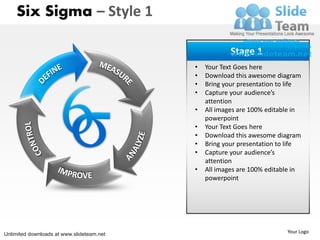 Six Sigma – Style 1

                                                       Stage 1
                                           •   Your Text Goes here
                                           •   Download this awesome diagram
                                           •   Bring your presentation to life
                                           •   Capture your audience’s
                                               attention
                                           •   All images are 100% editable in
                                               powerpoint
                                           •   Your Text Goes here
                                           •   Download this awesome diagram
                                           •   Bring your presentation to life
                                           •   Capture your audience’s
                                               attention
                                           •   All images are 100% editable in
                                               powerpoint




Unlimited downloads at www.slideteam.net                                 Your Logo
 