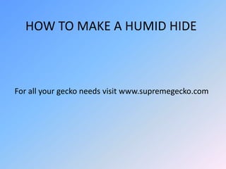 HOW TO MAKE A HUMID HIDE

For all your gecko needs visit www.supremegecko.com

 