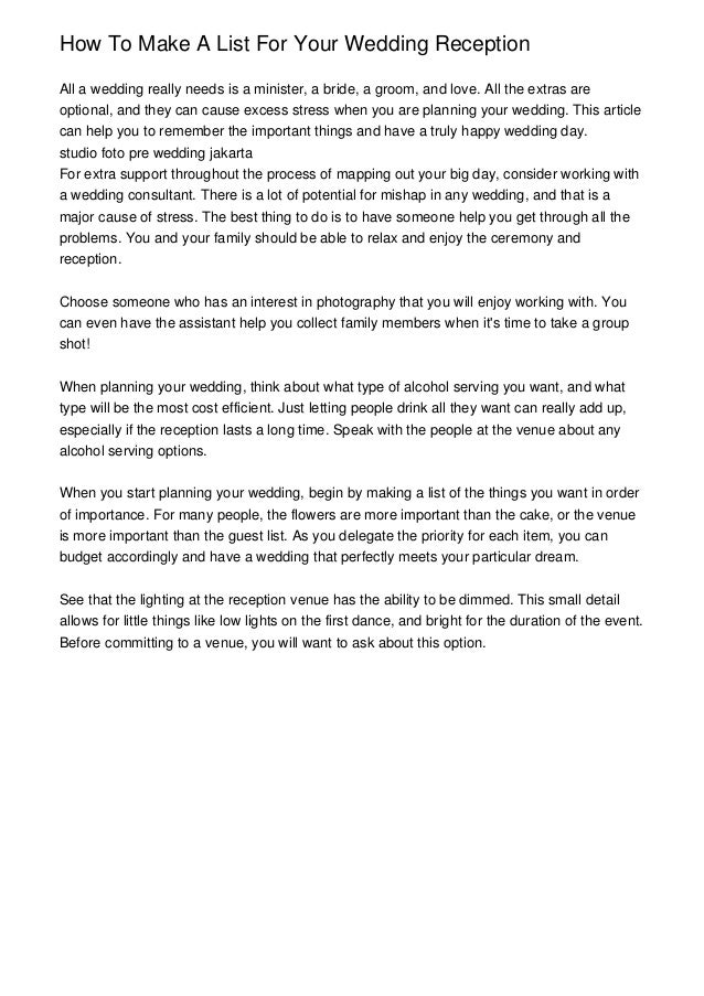 How To Make A List For Your Wedding Reception
