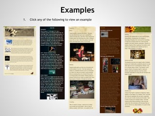 Examples
    1.   Click any of the following to view an example
 
 
 
 