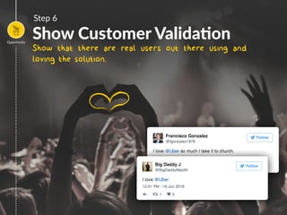 Show Customer Valida7on
Show that there are real users out there using and
loving the solution.
Step 6
Opportunity
Image
 