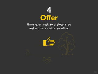 4
Oﬀer
Bring your pitch to a closure by
making the investor an offer
Icon
 