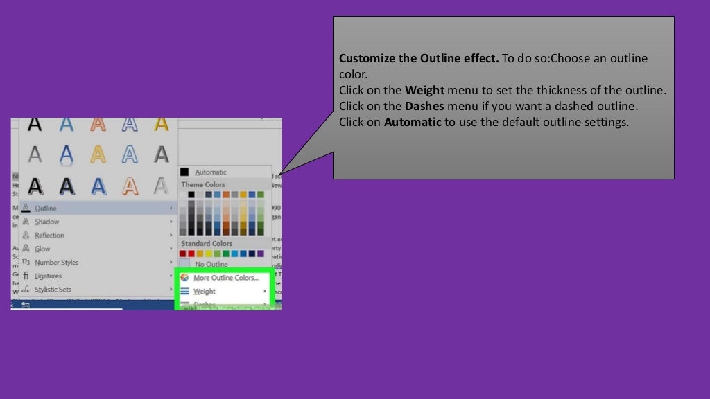 How to make an outline text in word