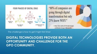DIGITAL TECHNOLOGIES PROVIDE BOTH AN
OPPORTUNITY AND CHALLENGE FOR THE
GPO COMMUNITY.
The challenge is how to get it right first time!
 