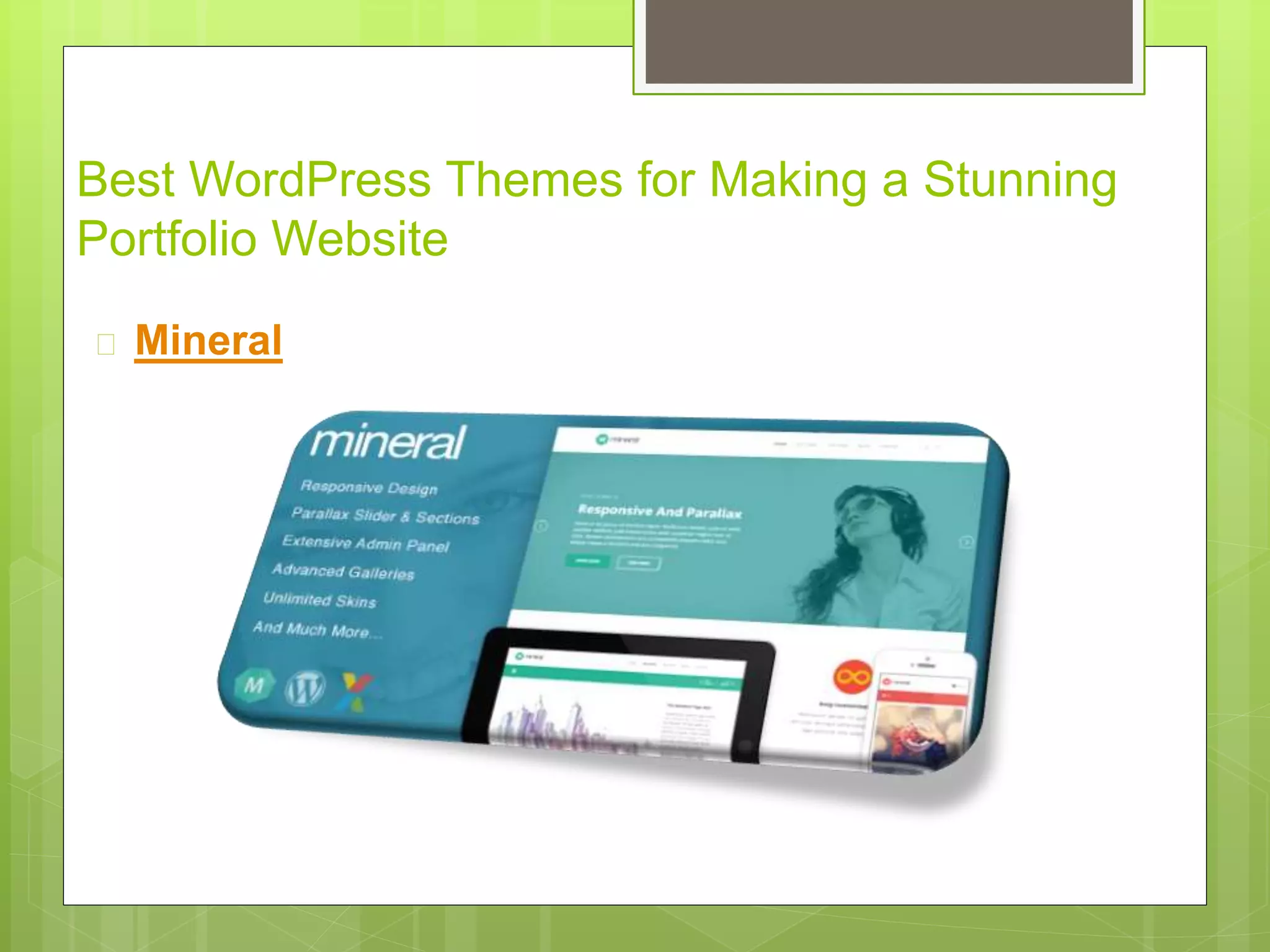 Best WordPress Themes for Making a Stunning 
Portfolio Website 
 Mineral 
 
