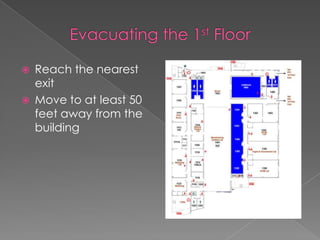  Reach the nearest
exit
 Move to at least 50
feet away from the
building
 