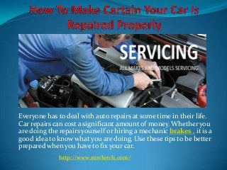 Everyone has to deal with auto repairs at some time in their life.
Car repairs can cost a significant amount of money. Whether you
are doing the repairs yourself or hiring a mechanic brakes , it is a
good idea to know what you are doing. Use these tips to be better
prepared when you have to fix your car.
http://www.mrclutch.com/
 