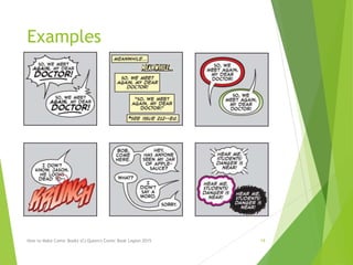 Examples
How to Make Comic Books (C) Queen's Comic Book Legion 2015 19
 