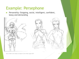 Example: Persephone
 Personality: Outgoing, social, intelligent, confident,
bossy and demanding
How to Make Comic Books (C) Queen's Comic Book Legion 2015 5
 